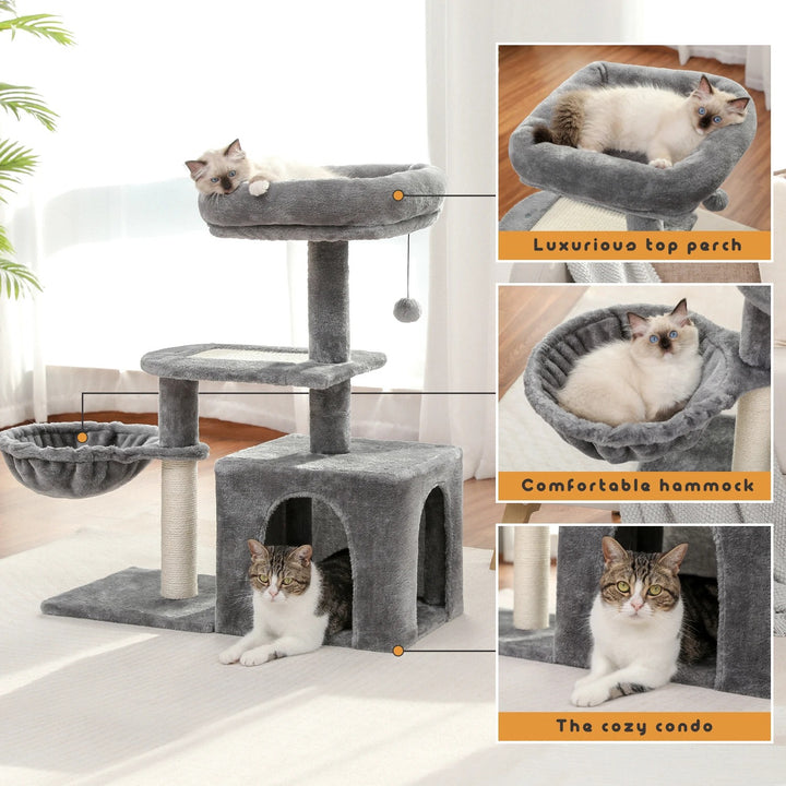 Beige cat tree with perched nest L