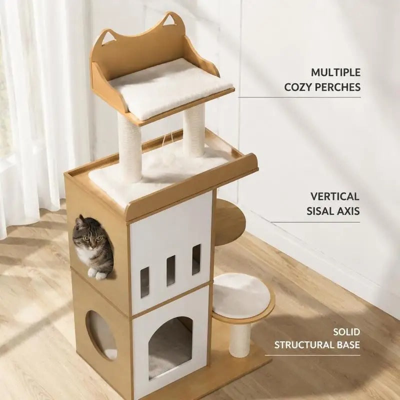Designer wooden cat tree - CozyCondos model