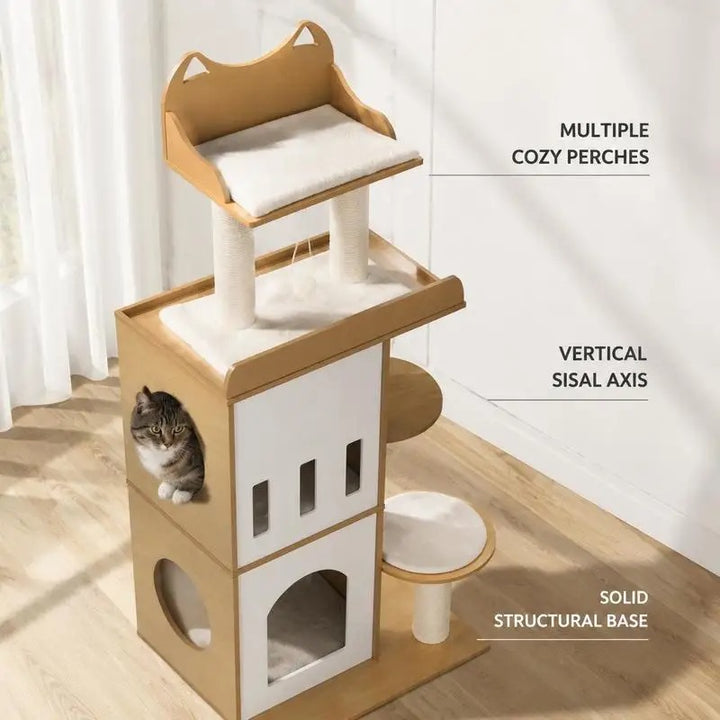 Designer wooden cat tree - CozyCondos model