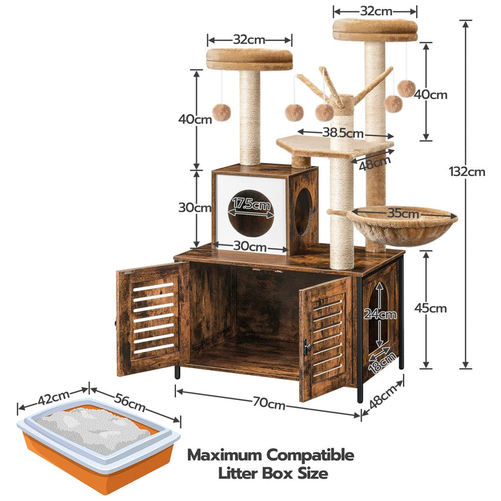 Designer Wooden Cat Tree with Litter Box - LuxeNest Model 