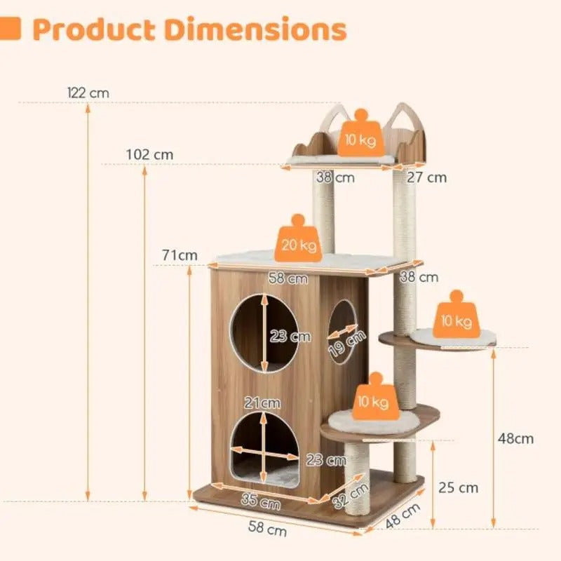 Designer wooden cat tree - CozyCondos model