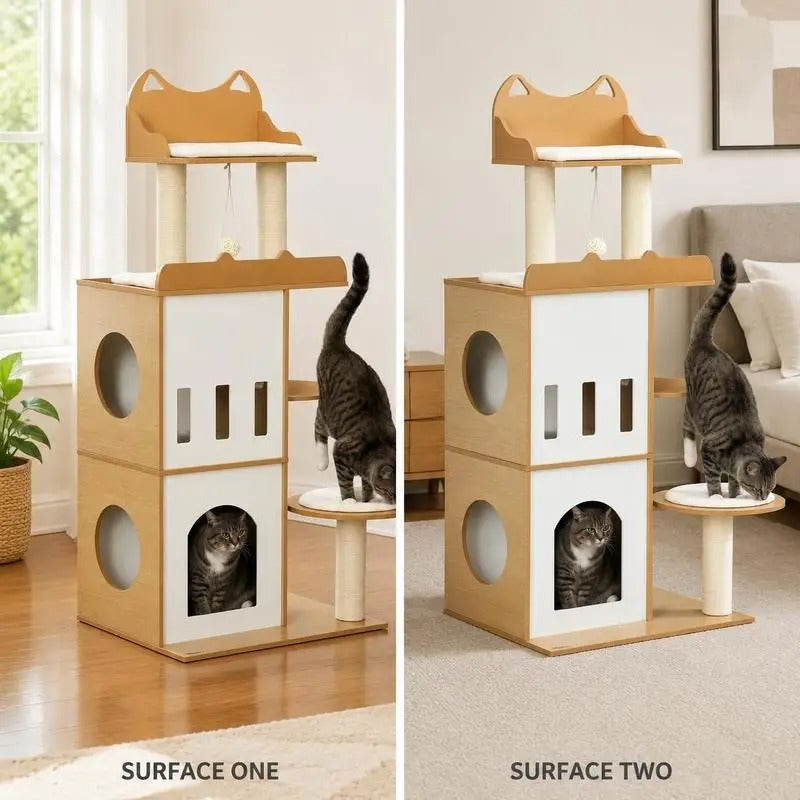Designer wooden cat tree - CozyCondos model