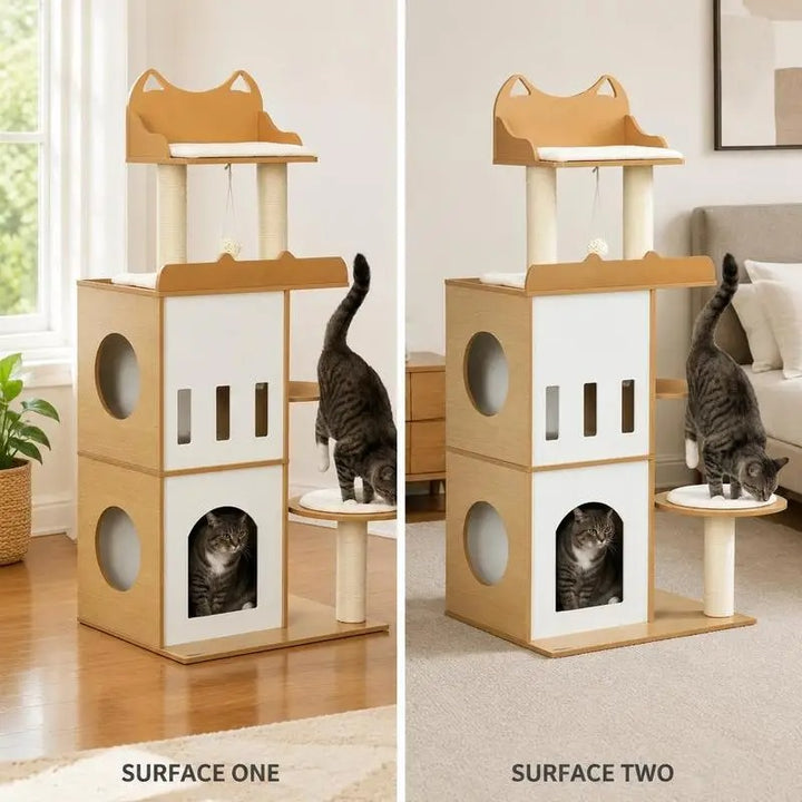 Designer wooden cat tree - CozyCondos model