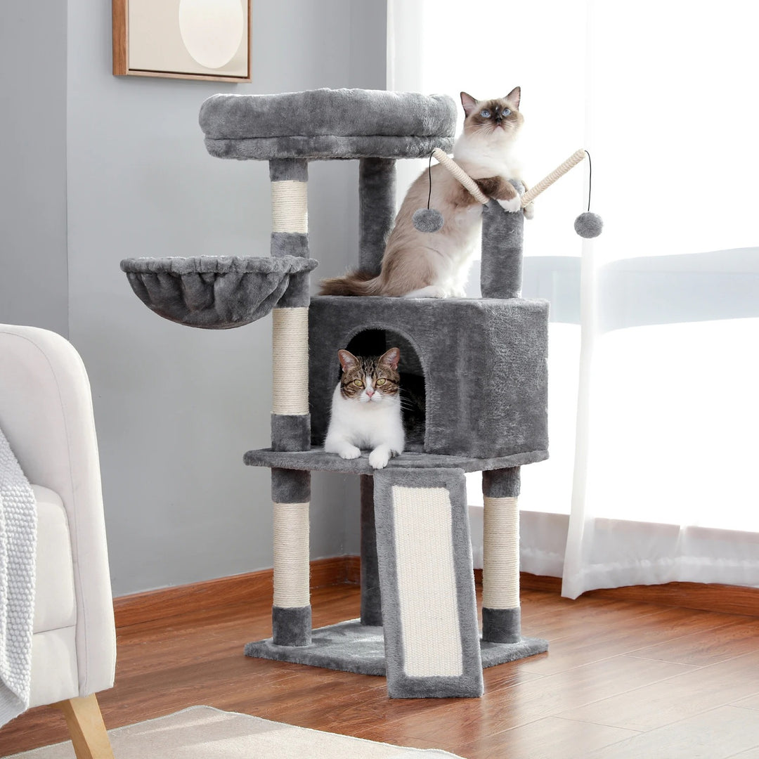 Grey or beige plush cat tree - Model: "Minouland"