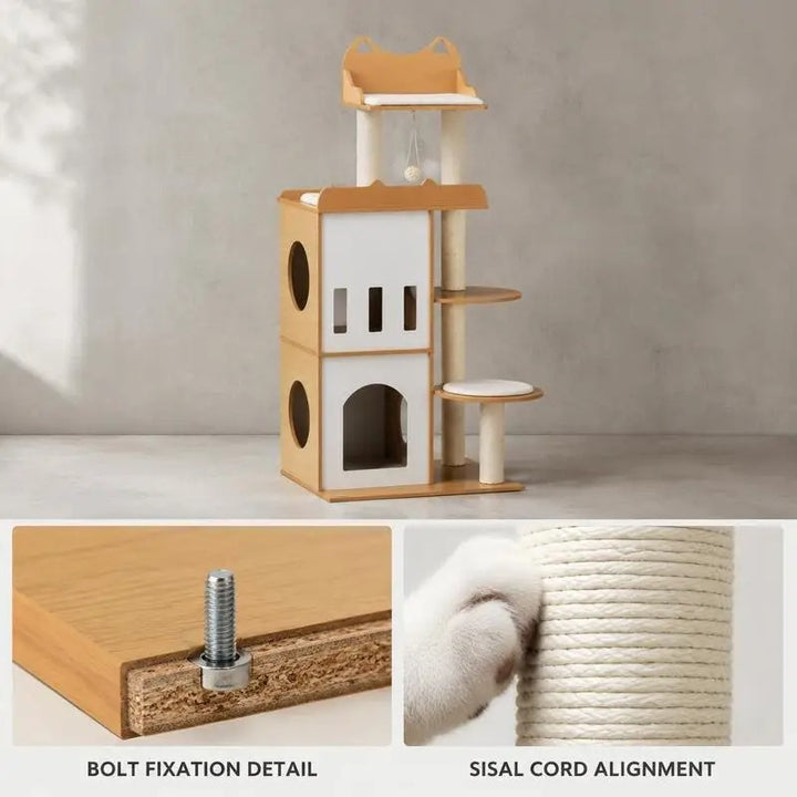 Designer wooden cat tree - CozyCondos model