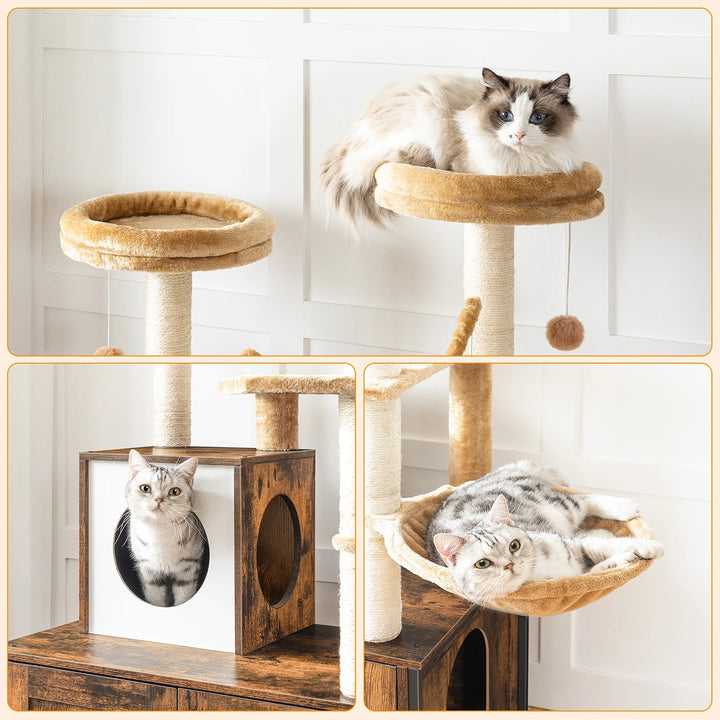 Designer Wooden Cat Tree with Litter Box - LuxeNest Model 