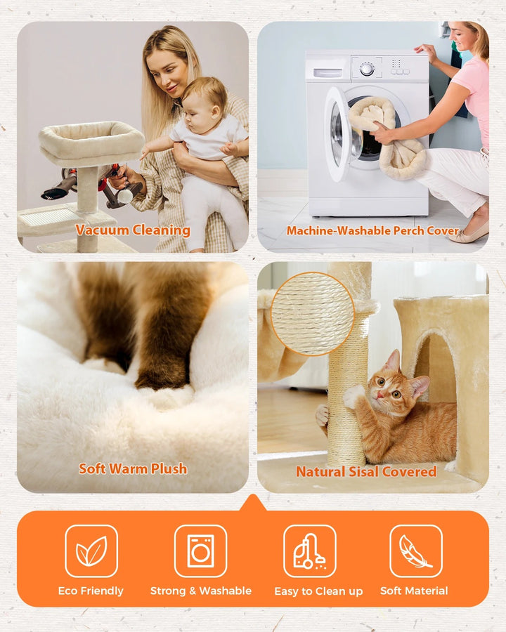 Beige cat tree with perched nest L