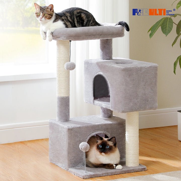Beige cat tree with perched nest L