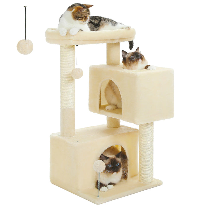 Beige cat tree with perched nest L