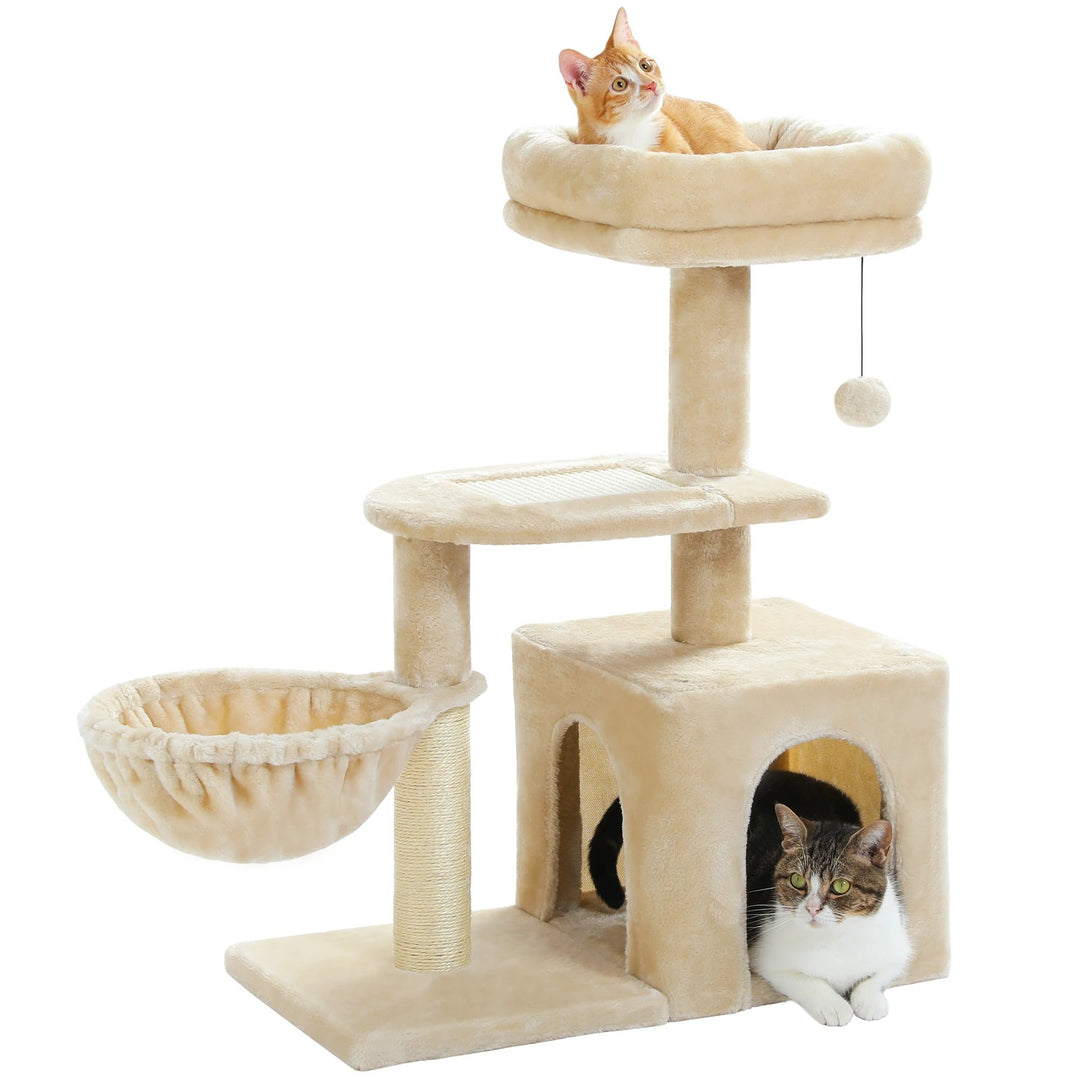 Beige cat tree with perched nest L