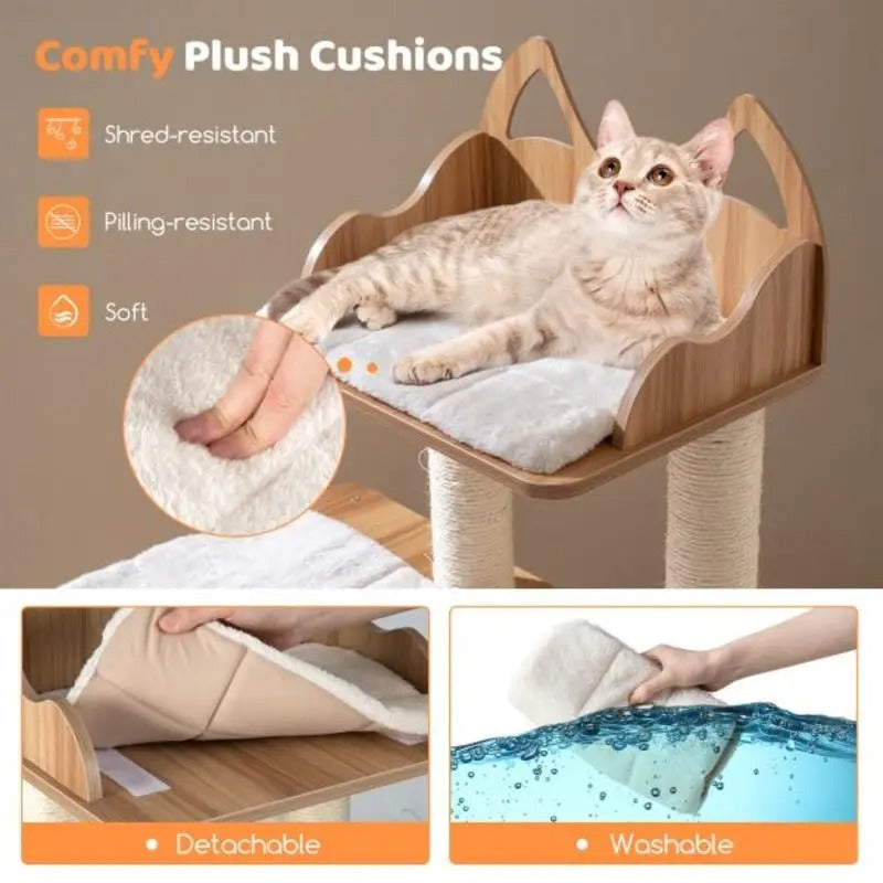 Designer wooden cat tree - CozyCondos model