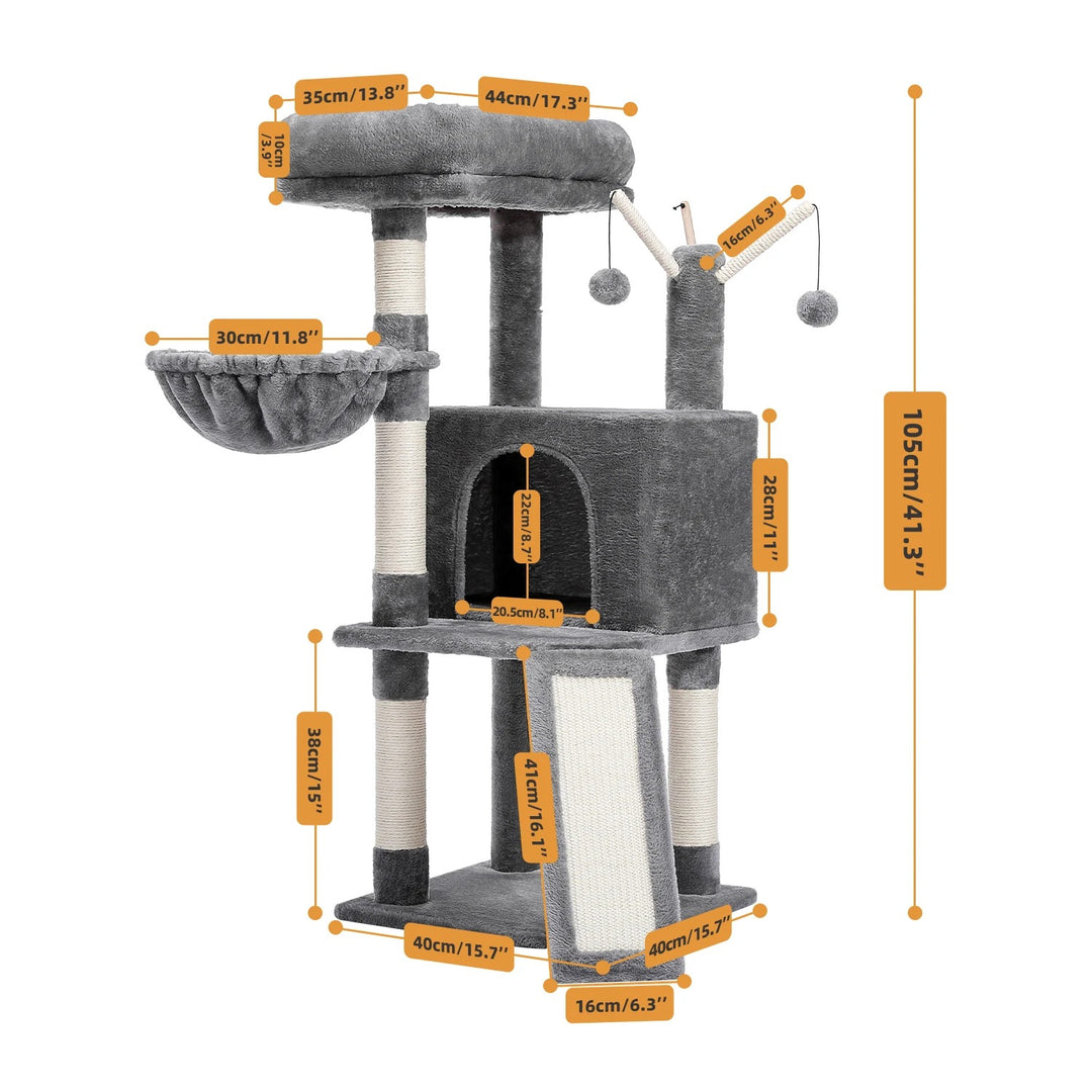 Grey or beige plush cat tree - Model: "Minouland"