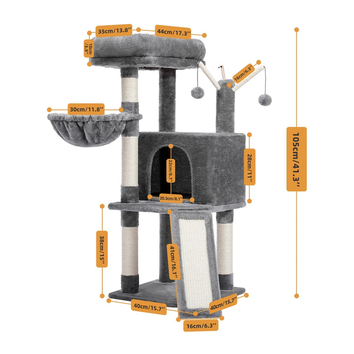 Grey or beige plush cat tree - Model: "Minouland"