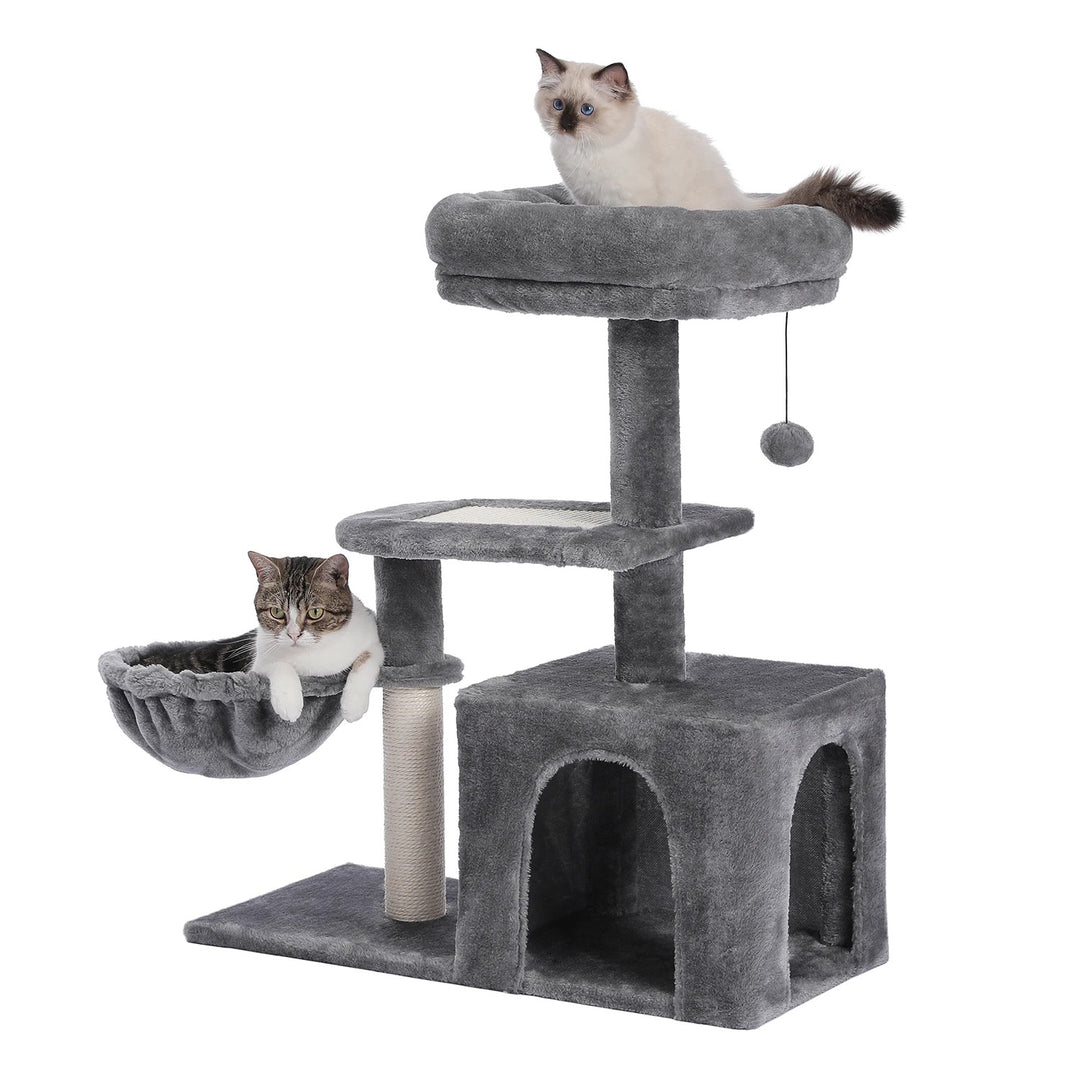 Beige cat tree with perched nest L